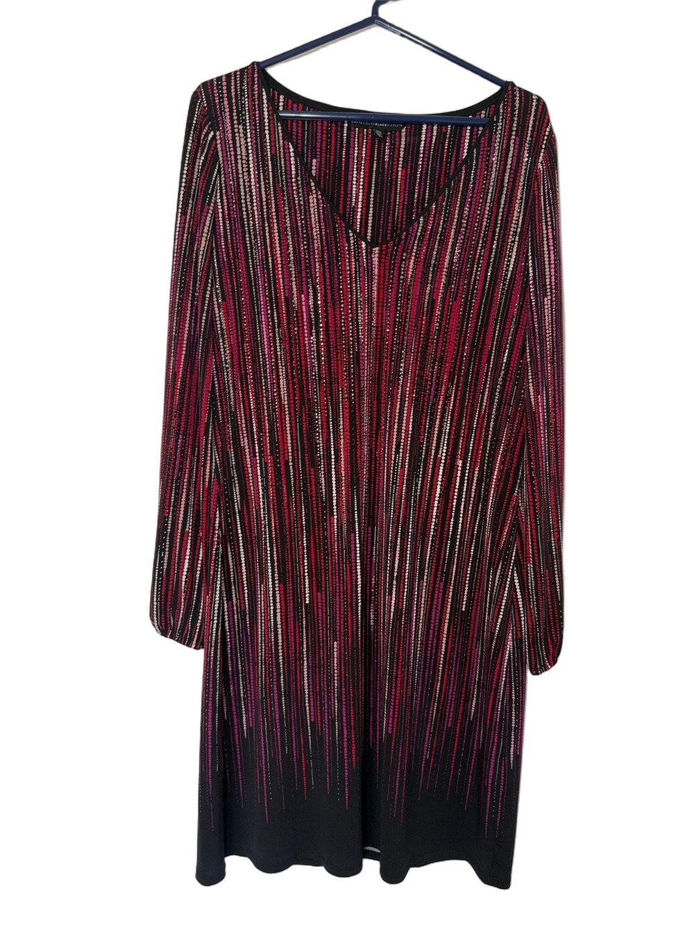 White House Black Market Black & Fuchsia Dress Size L | Long Sleeve V-Neck - Picture 1 of 4